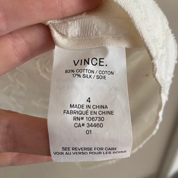 VINCE Burnout Sleeveless Jacquard Ivory White Cotton Silk Blend Trapeze Dress 4 - Picture 7 of 8